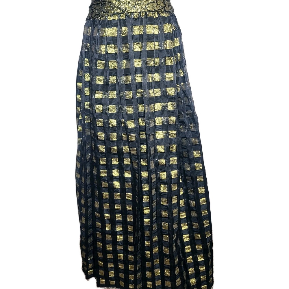 Vtg Eugene Alexander Black Gold Evening Formal Maxi Pleated Ruffle Top Dress 4 - Picture 3 of 8